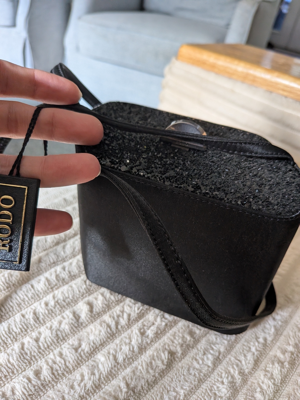 RODO Italy Vintage Black Glitter Satin Evening Crossbody Bag | New With Tag